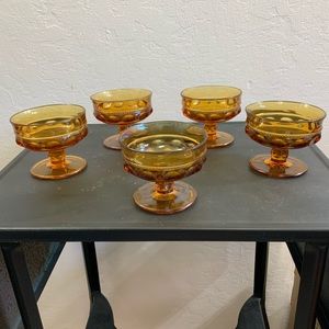 5 Vintage Amber Footed Sherbert Cocktail Glasses